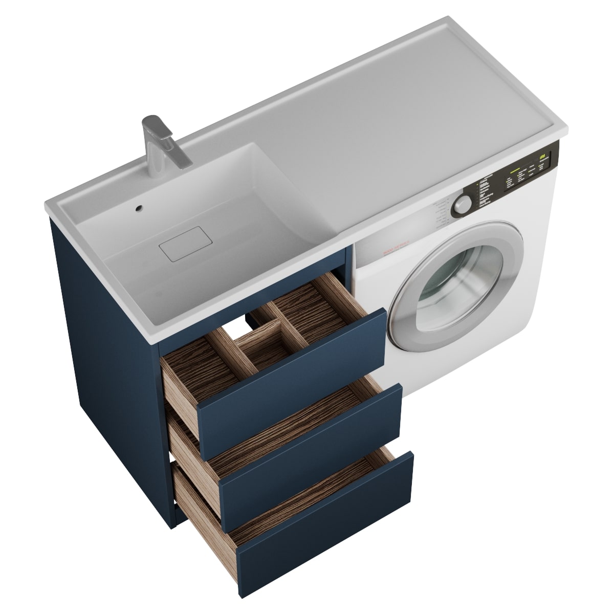 фото тумба с 3-мя ящ. и раковиной под стиральную машину nera 55, индиго