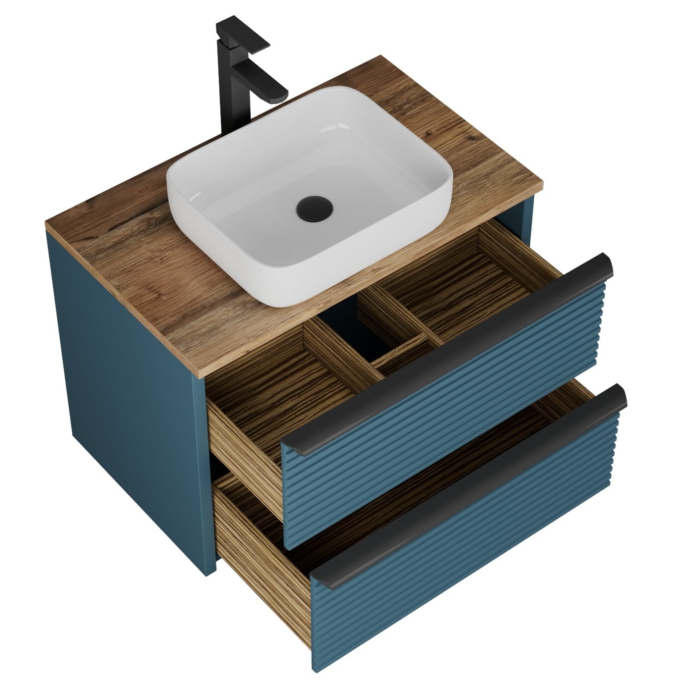 фото тумба с 2 ящ. torno 85 с накладной раковиной, сине-зеленый матовый