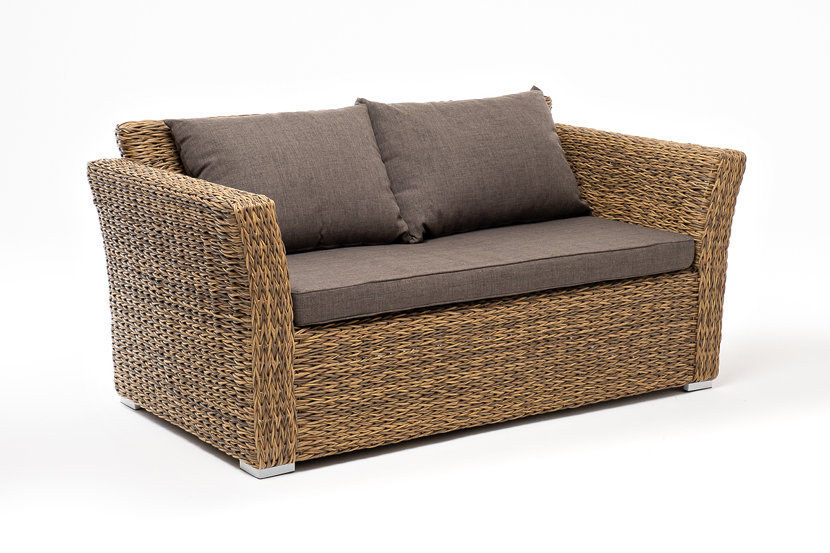 фото "капучино" диван из искусственного ротанга (гиацинт) двухместный, цвет соломенный