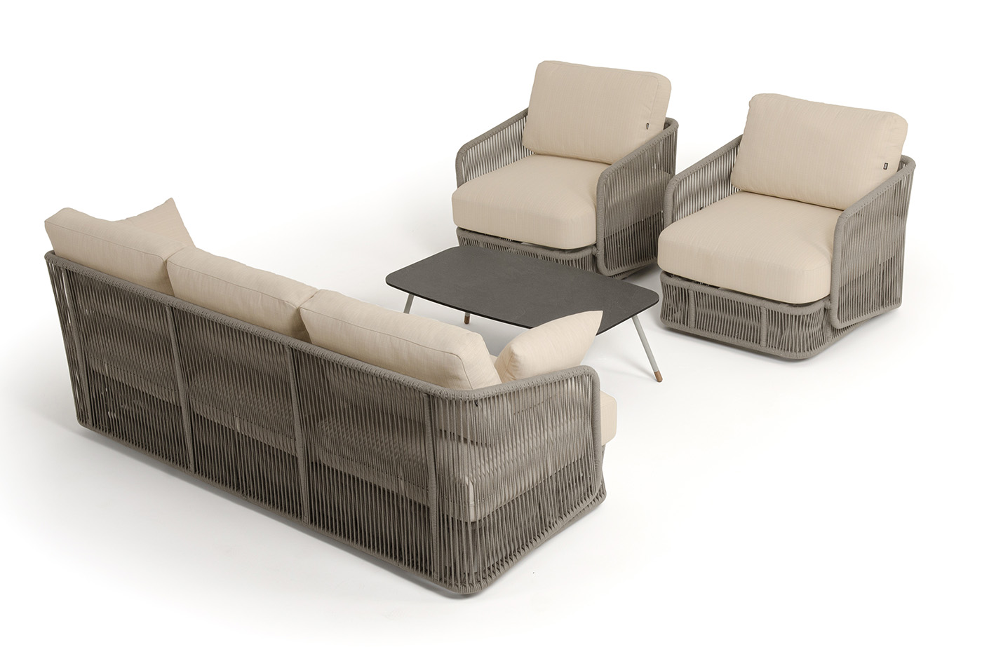 фото "альбано" лаунж-зона 5-местная плетеная из роупа (веревки), каркас алюминиевый светло-серый, роуп серый меланж