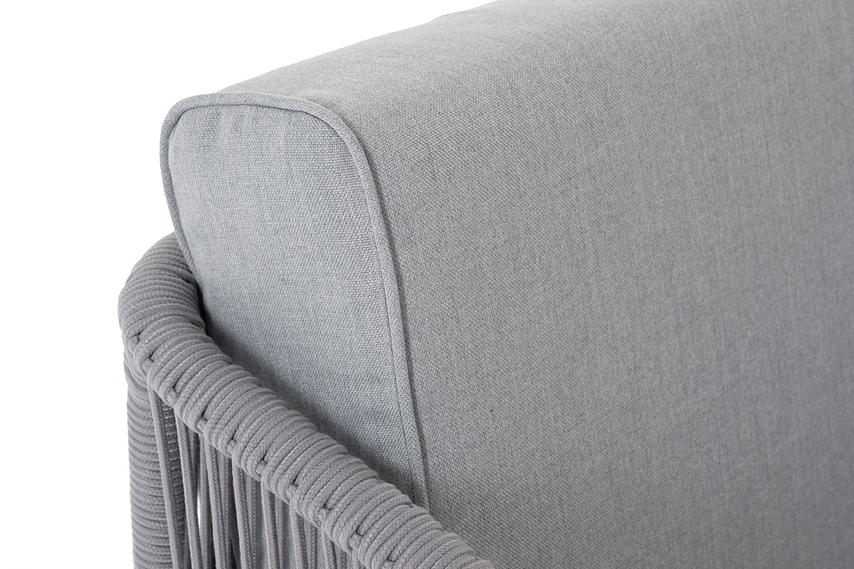 фото "канны" диван модульный плетеный из роупа, каркас алюминий белый, роуп светло-серый круглый, ткань светло-серая