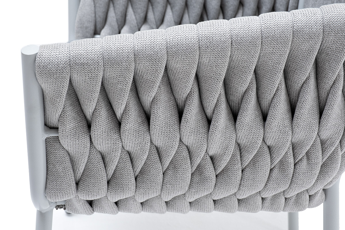 "Монако" стул плетеный из роупа, каркас алюминий светло-серый (RAL7035) муар, роуп светло-серый 40 мм, ткань светло-серая фото "монако" стул плетеный из роупа, каркас алюминий светло-серый (ral7035) муар, роуп светло-серый 40 мм, ткань светло-серая