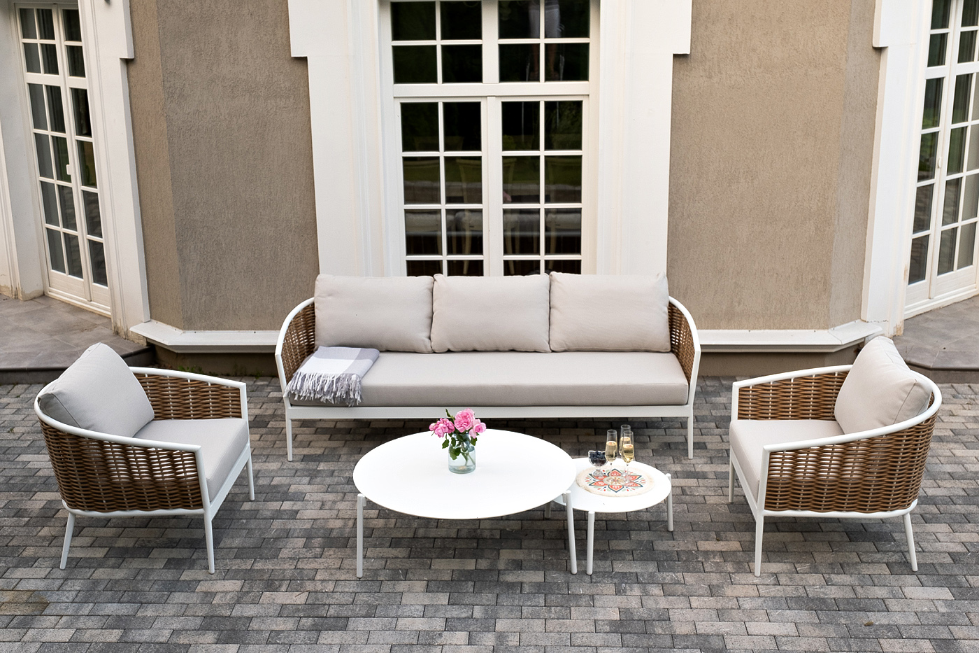 фото "тоскана" лаунж-зона из искусственного ротанга, цвет соломенный