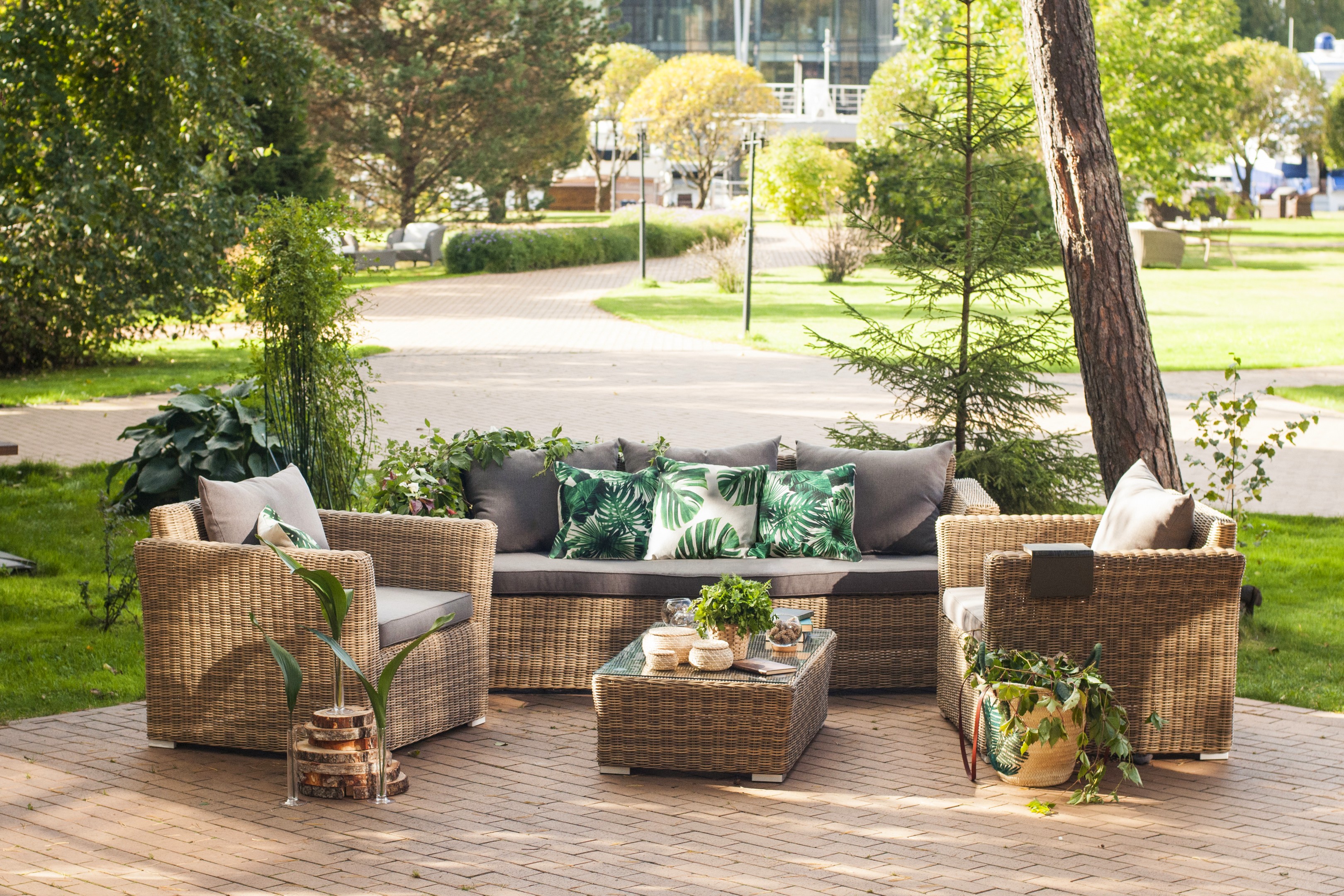 фото "капучино" диван из искусственного ротанга трехместный, цвет соломенный