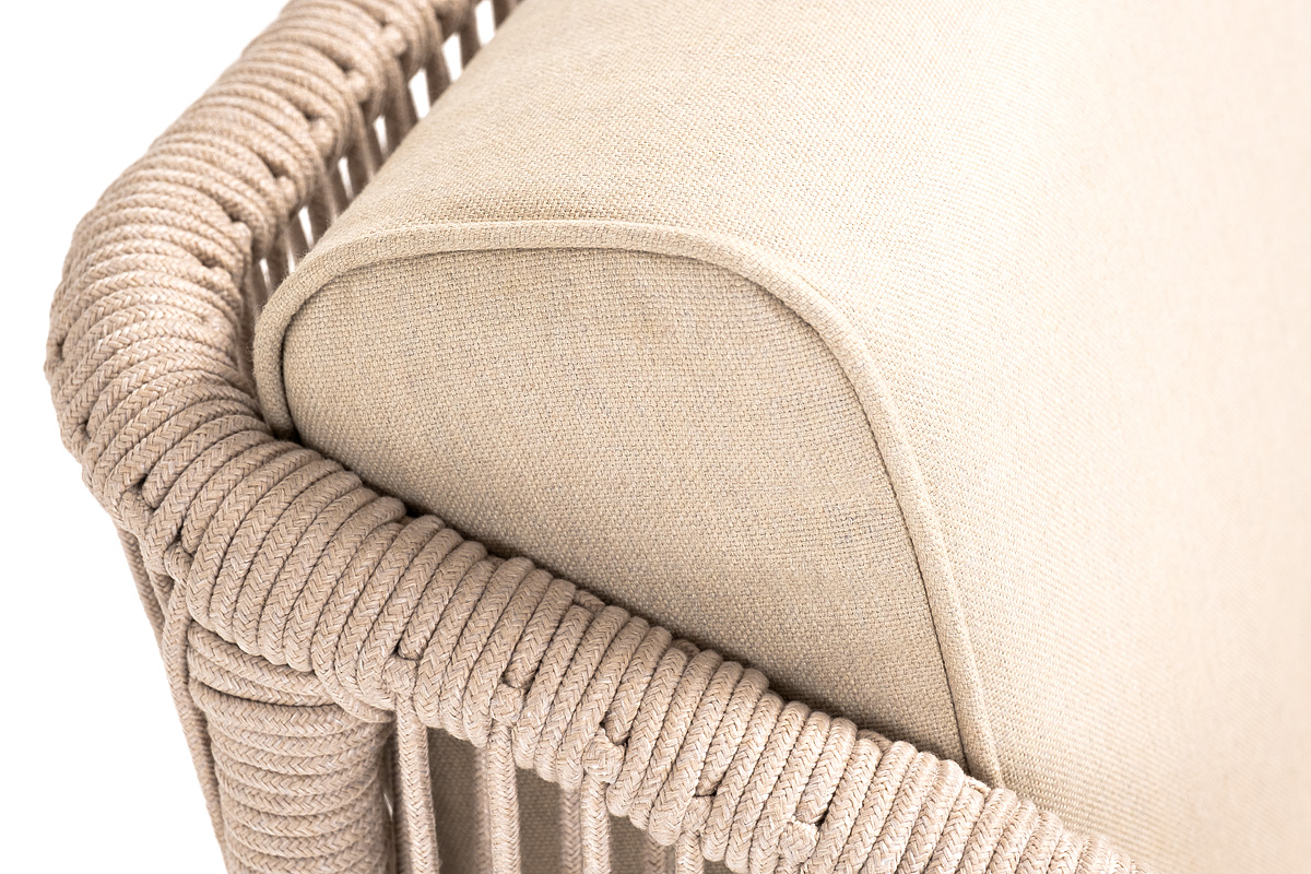 фото "канны" кресло плетеное из роупа, основание дуб, роуп бежевый круглый, ткань бежевая 15052