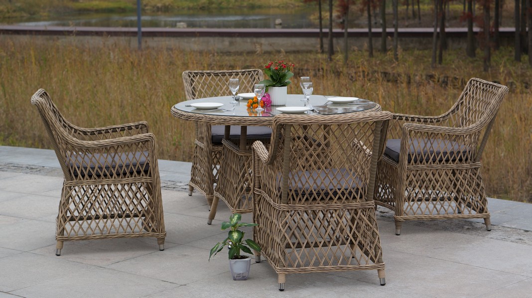 фото "эспрессо" плетеный круглый стол, диаметр 118 см, цвет соломенный