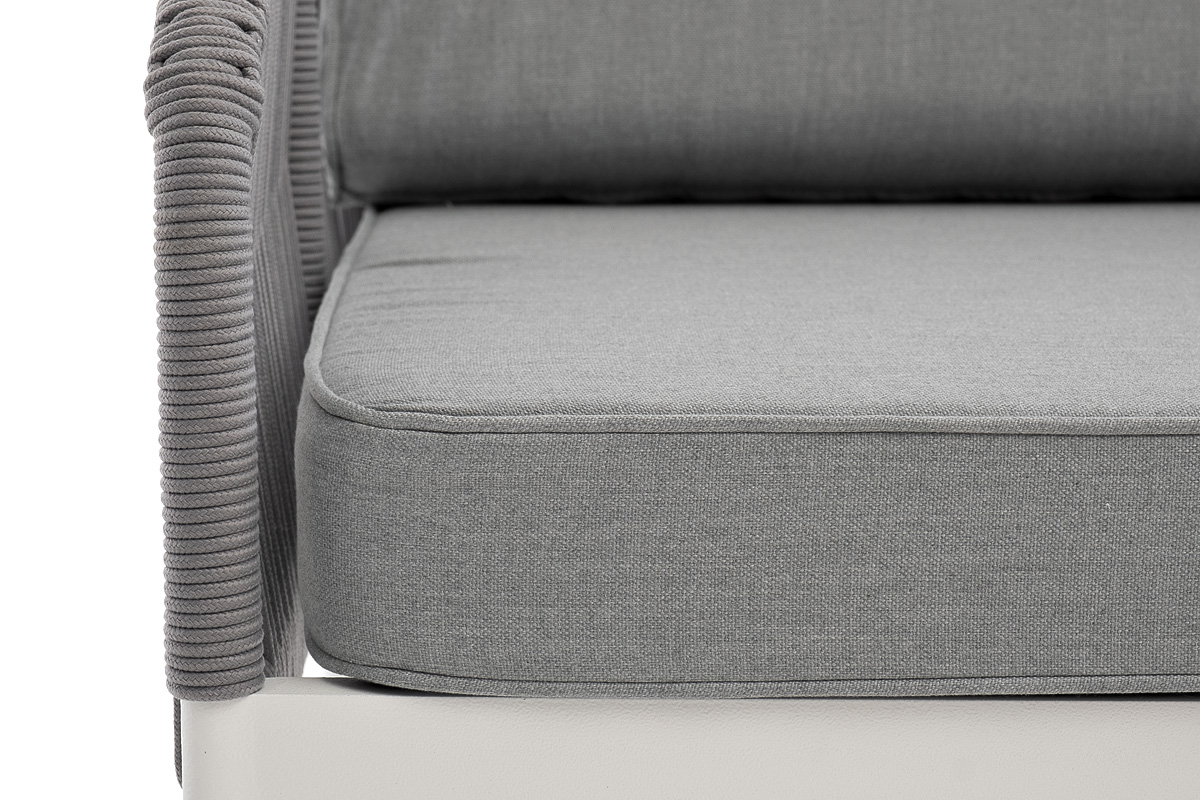 фото "канны" правый модуль плетеный из роупа, каркас алюминий белый шагрень, роуп светло-серый круглый, ткань светло-серая