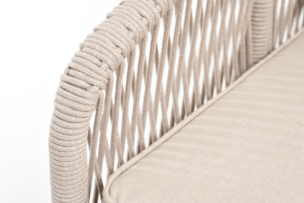 фото "канны" диван 2-местный плетеный из роупа, основание дуб, роуп бежевый круглый, ткань бежевая 15052