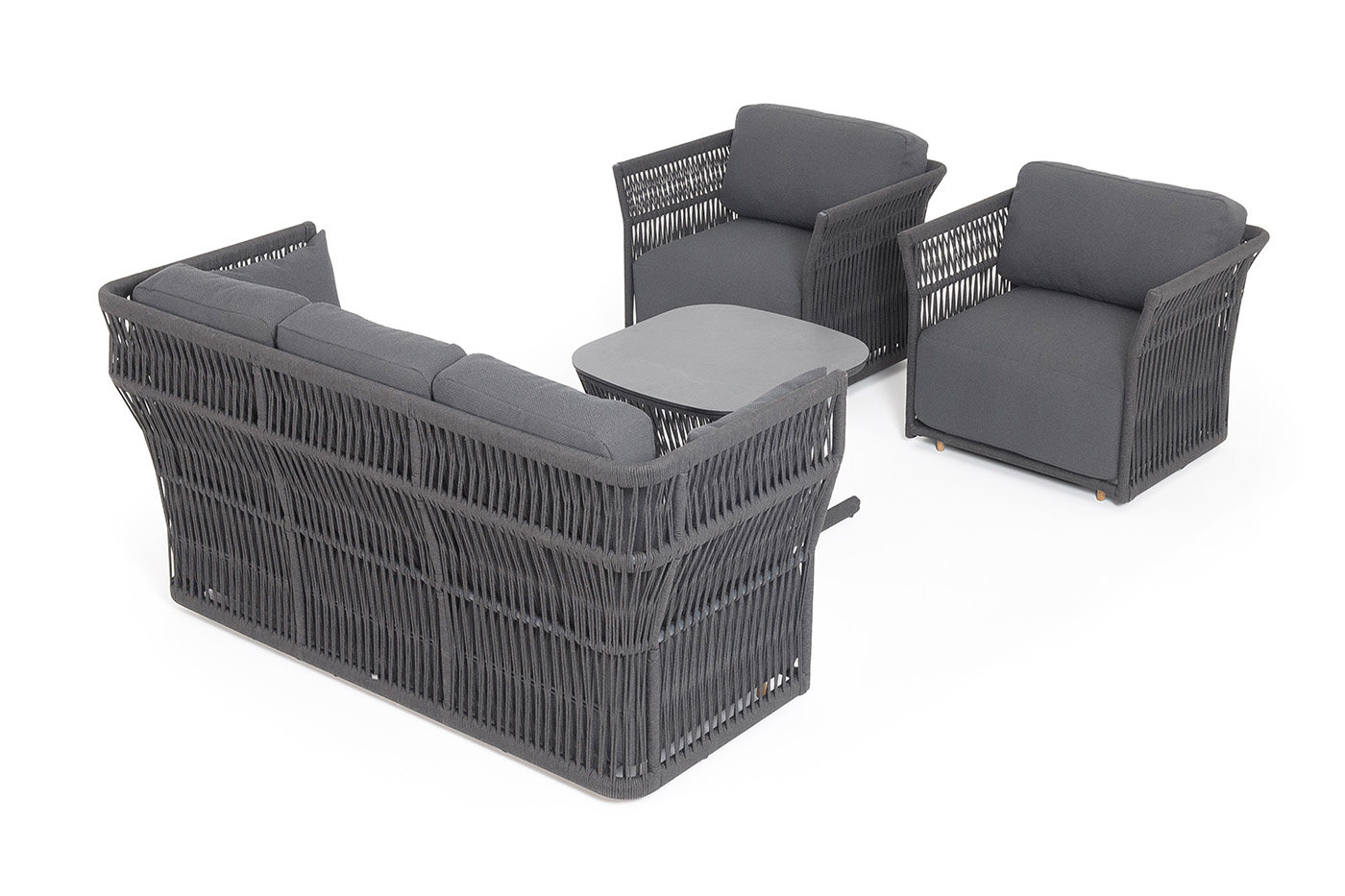 фото "лугано" лаунж-зона 5-местная плетеная из роупа (веревки), каркас алюминиевый темно-серый, роуп темно-серый