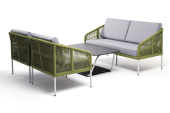 "Канны" лаунж-зона 4-местная из роупа со столом "Глория" (серый гранит), каркас алюминиевый светло-серый, роуп салатовый меланж "Канны" лаунж-зона 4-местная из роупа со столом "Глория" (серый гранит), каркас алюминиевый светло-серый, роуп салатовый меланж