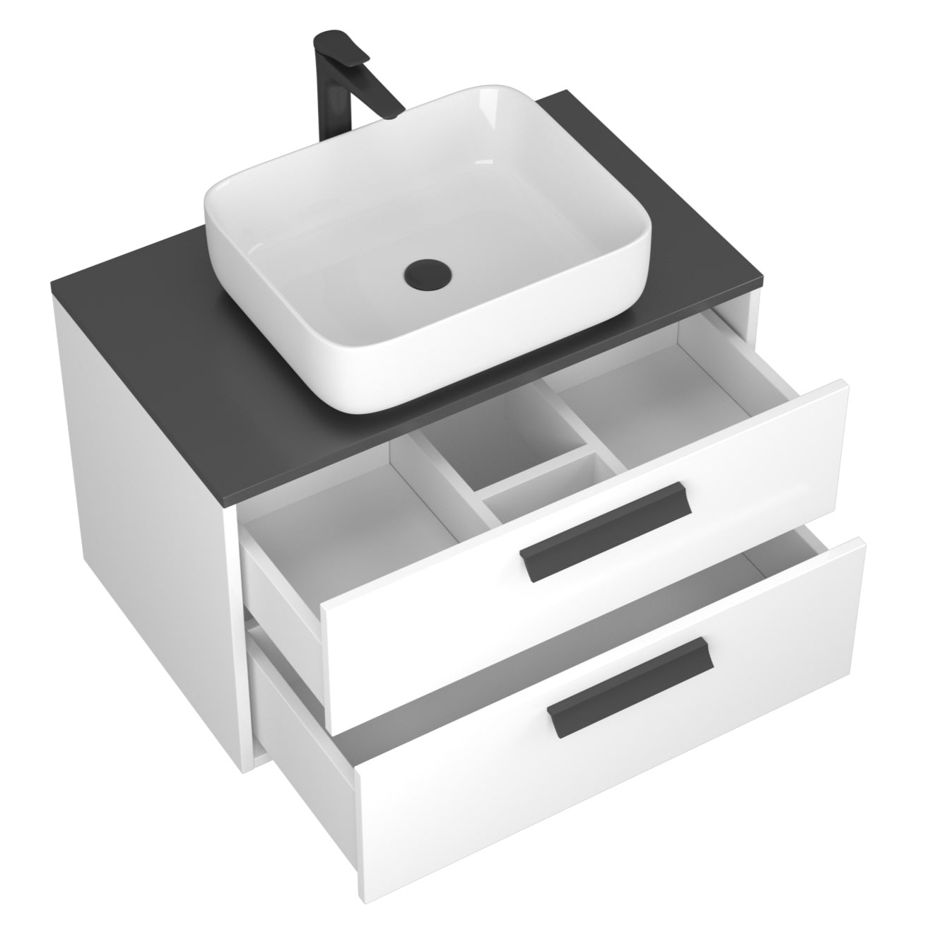 фото тумба orta 80 с накл.ум-к., с 2-мя ящ., подвесная белая