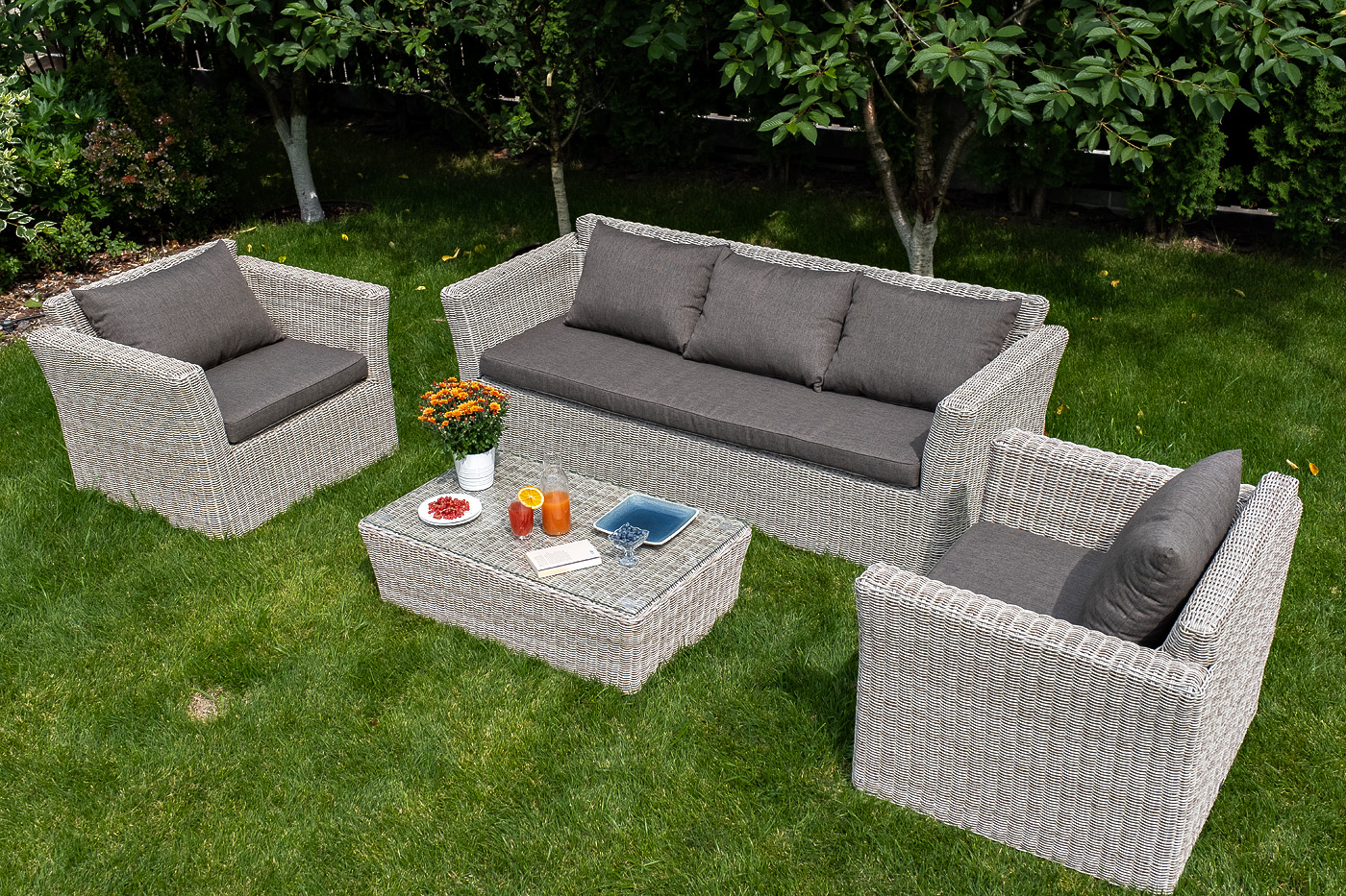 фото "капучино" диван из искусственного ротанга трехместный, цвет бежевый