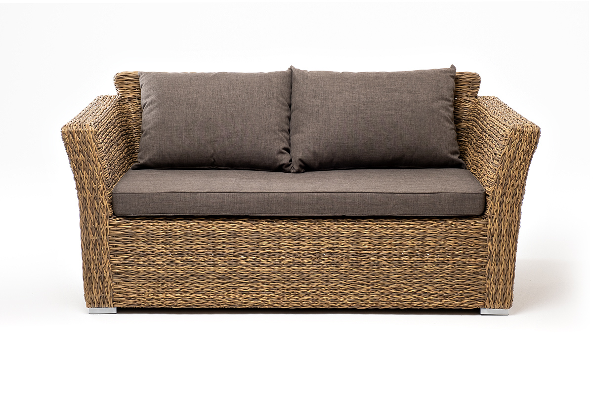 фото "капучино" диван из искусственного ротанга (гиацинт) двухместный, цвет соломенный