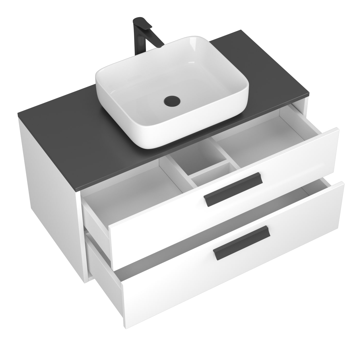 фото тумба orta 100 с накл.ум-к., с 2-мя ящ., подвесная белая