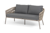 "Комо" диван 2-местный плетеный из роупа, каркас алюминий бежево-серый (RAL7006) муар, роуп серо-коричневый 23мм, ткань темно-серая 027