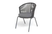 "Люксембург" стул плетеный из роупа, каркас из стали темно-серый (RAL7024) муар, роуп темно-серый круглый, ткань темно-серая 027