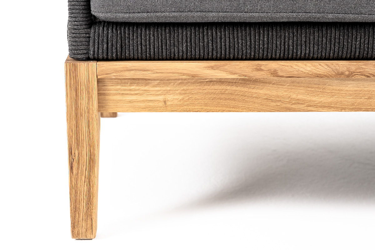 фото "канны" диван 3-местный плетеный из роупа, основание дуб, роуп темно-серый круглый, ткань темно-серая 027