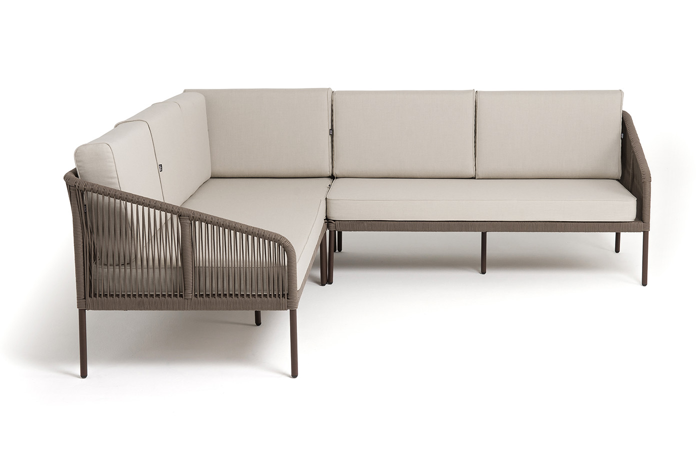 фото "канны" диван модульный плетеный из роупа, каркас алюминий темно-серый (ral7024), роуп темно-серый круглый, ткань темно-серая