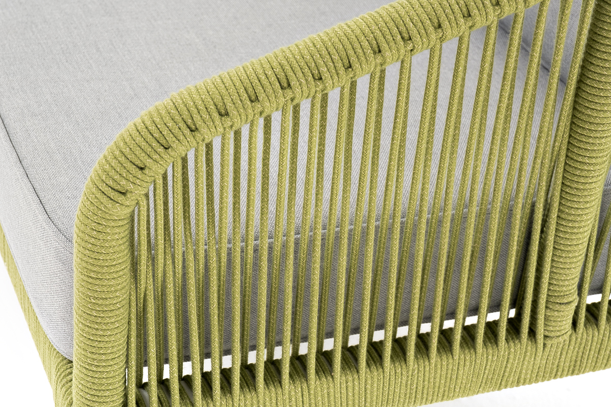 фото "канны" диван 2-местный плетеный из роупа, каркас алюминий светло-серый (ral7035) муар, роуп салатовый меланж круглый, ткань светло-серая