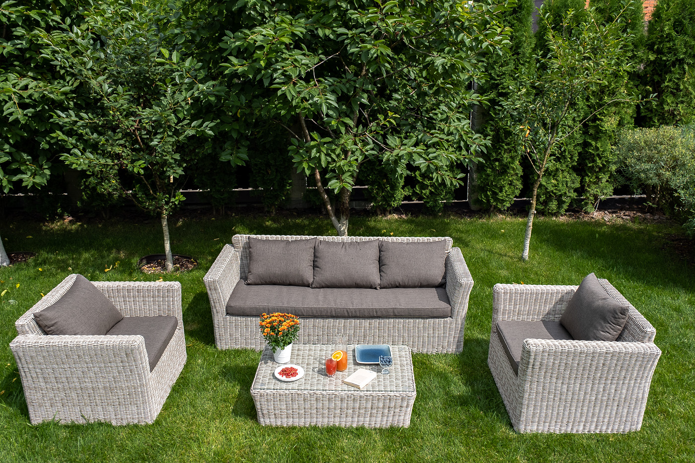 фото "капучино" диван из искусственного ротанга трехместный, цвет бежевый