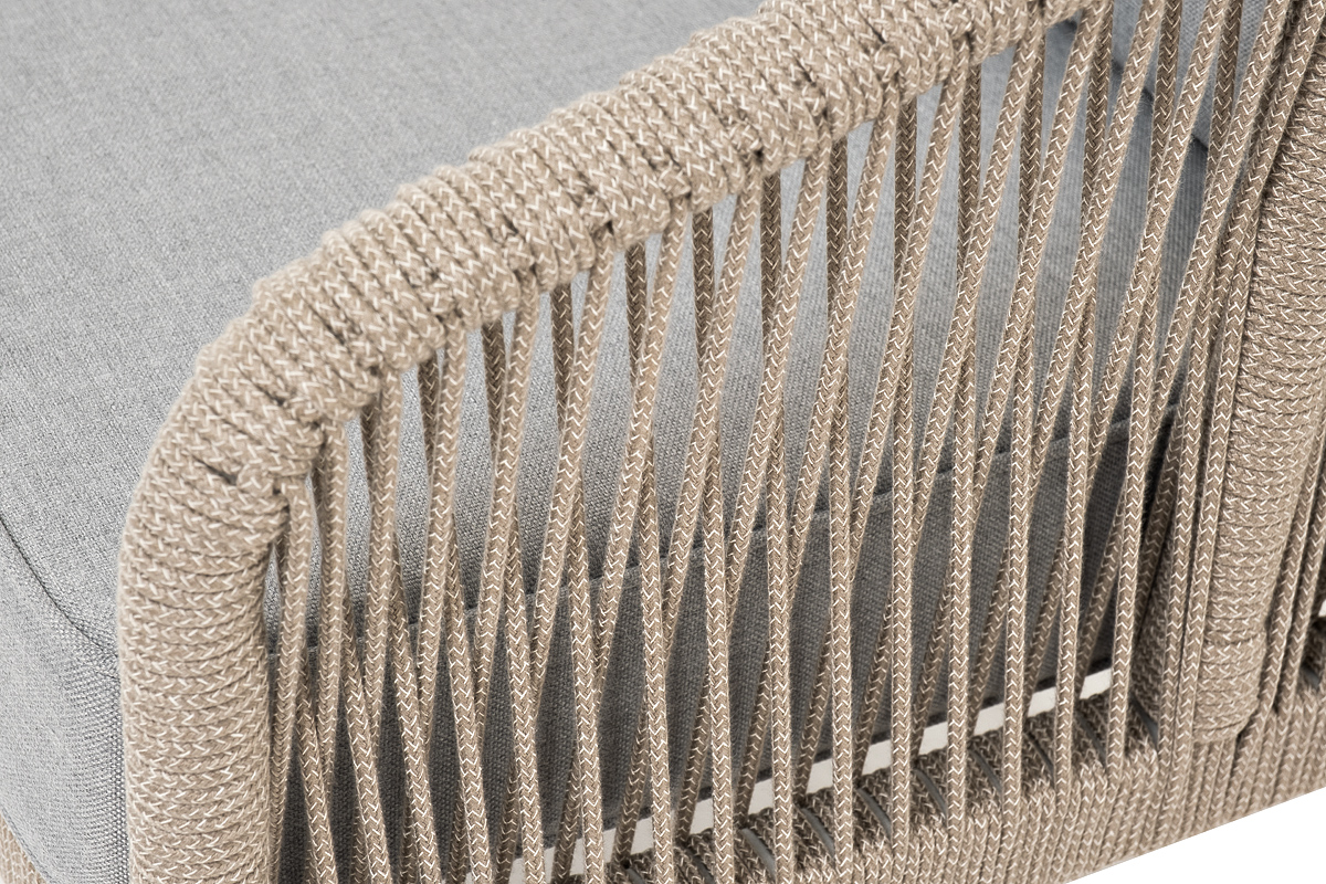 фото "канны" диван 2-местный плетеный из роупа, каркас алюминий светло-серый (ral7035) шагрень, роуп серый меланж круглый, ткань светло-серая