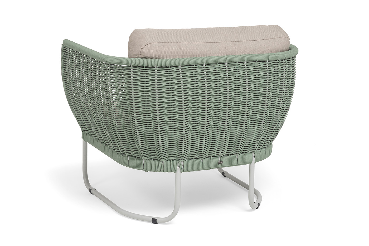 фото "фиджи" кресло плетеное из роупа, каркас алюминий светло-серый (ral7035) муар, роуп зеленый (4204) круглый tex, ткань mossle бежевая