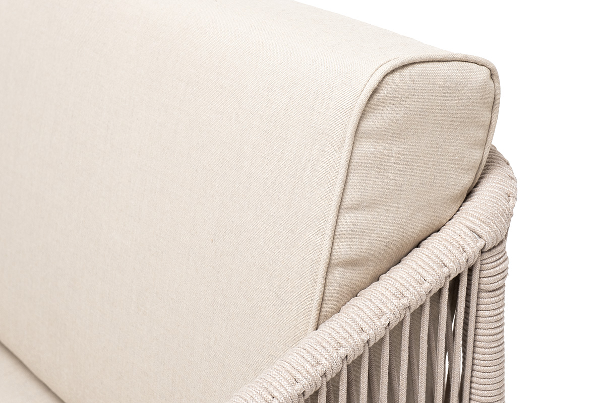 фото "канны" диван 2-местный плетеный из роупа, основание дуб, роуп бежевый круглый, ткань бежевая 15052