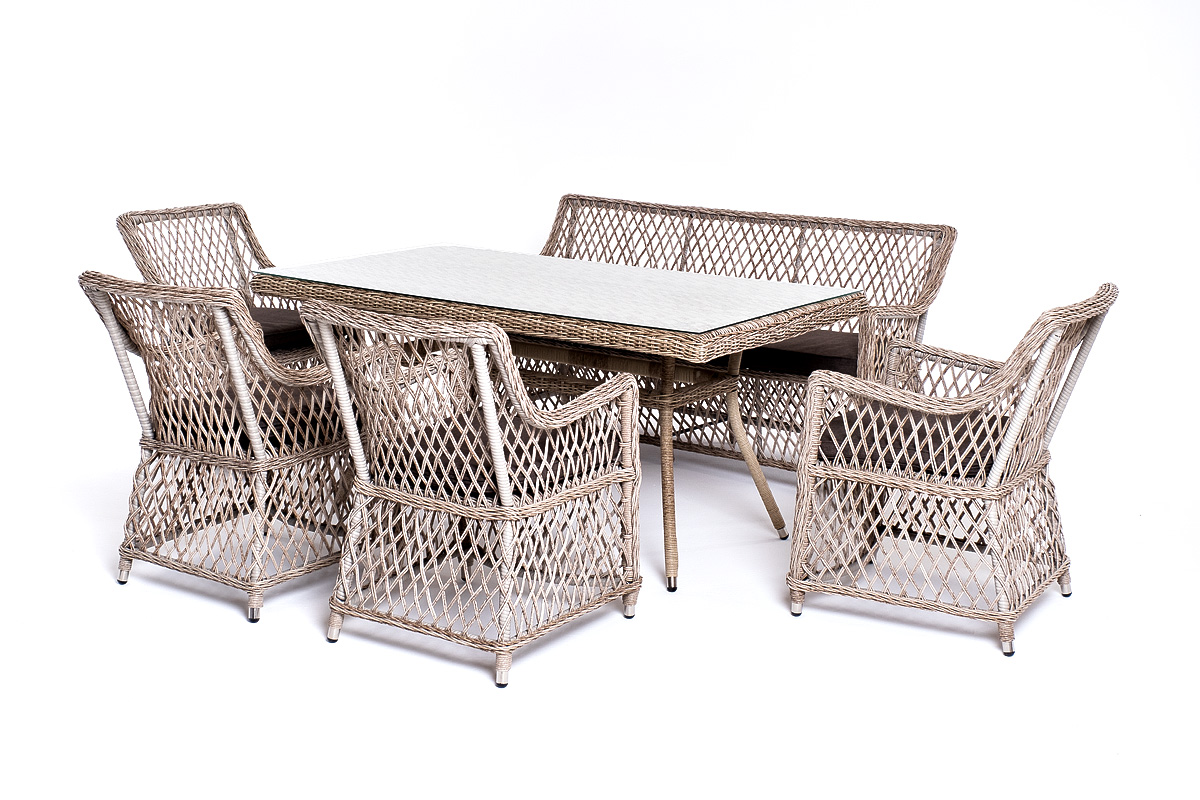 фото "катания" обеденная группа плетеная на 6 персон, цвет бежевый