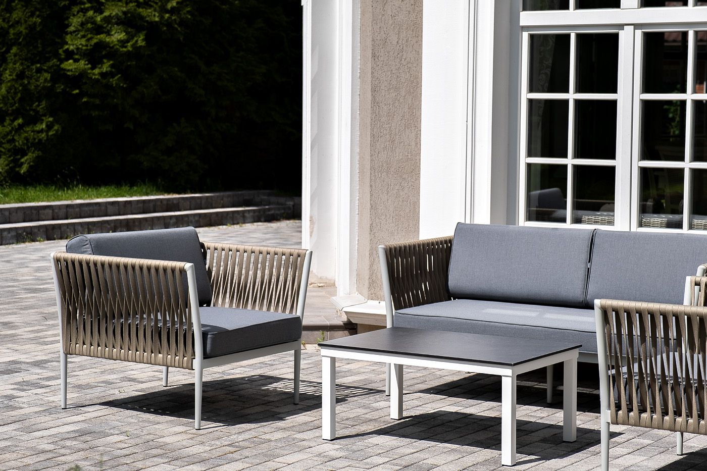 фото "касабланка" лаунж-зона плетеная из роупа 4-местная, цвет серый