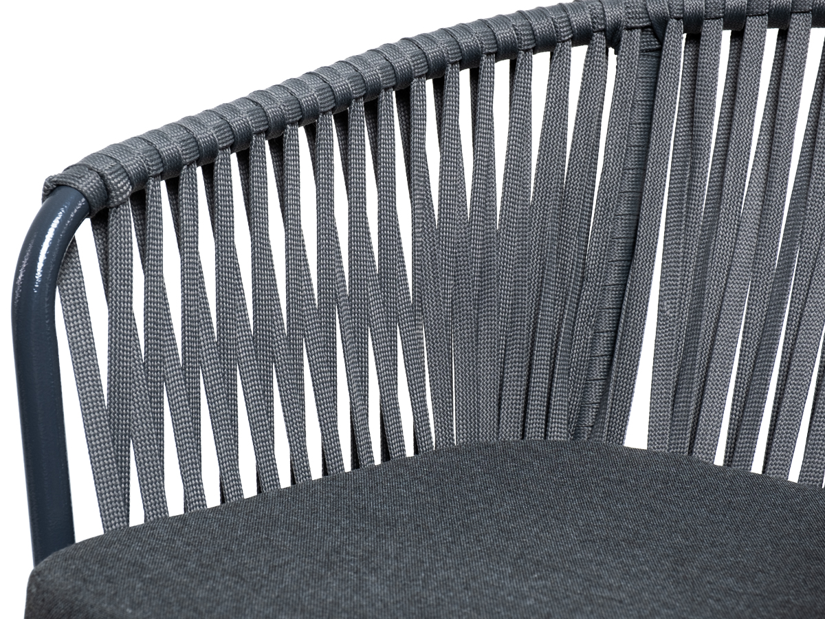 фото "бордо" стул барный плетеный из роупа, каркас из стали темно-серый (ral7024) муар, роуп серый 15мм, ткань темно-серая 027