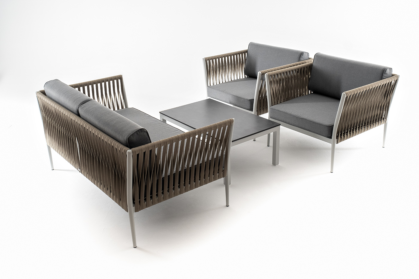 фото "касабланка" лаунж-зона плетеная из роупа 4-местная, цвет серый