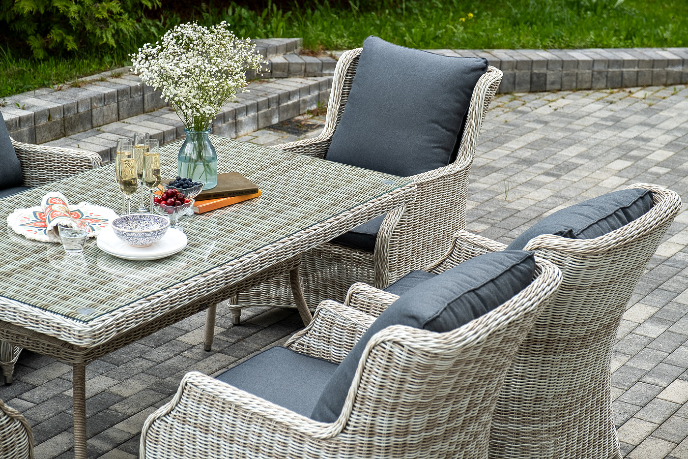 фото "неаполь" обеденная группа плетеная из искусственного ротанга, цвет соломенный