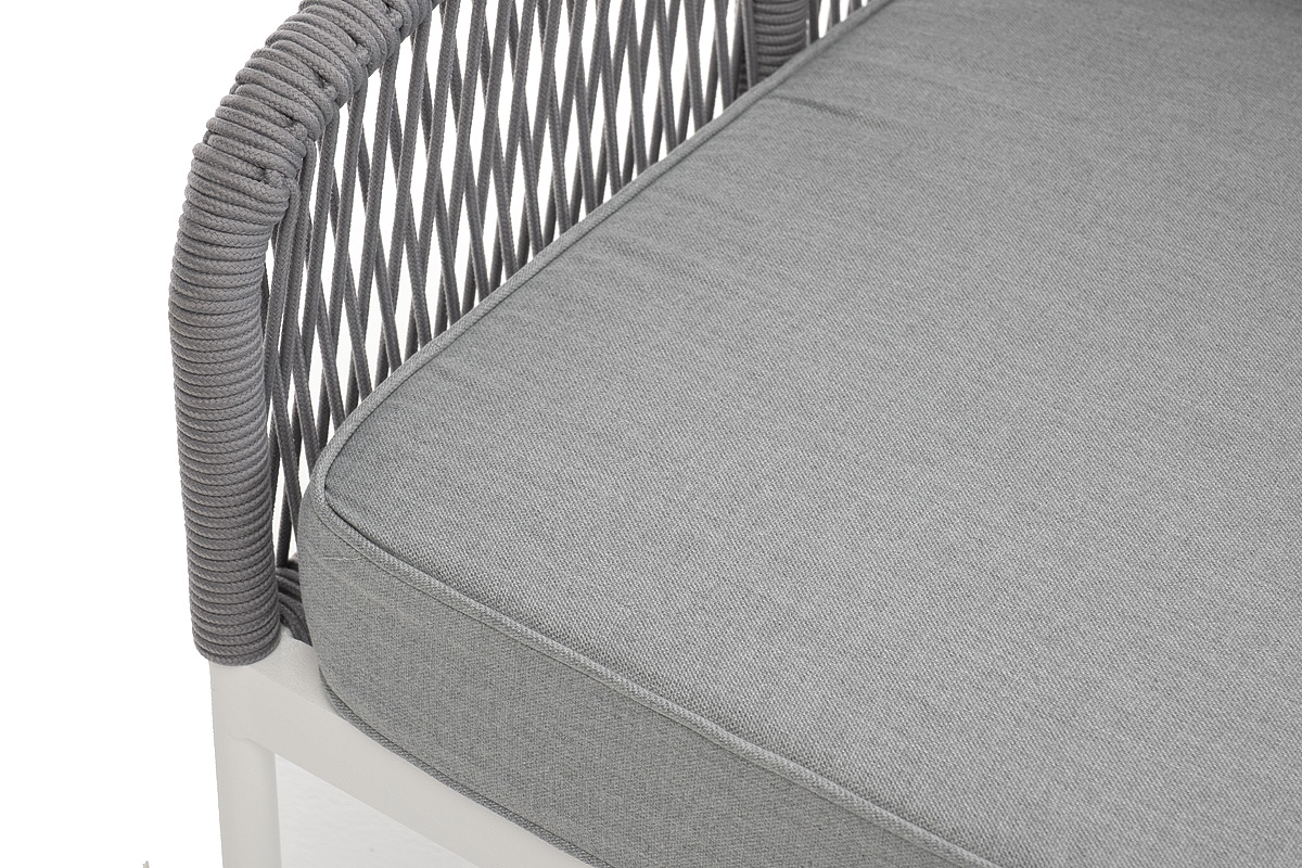 фото "канны" правый модуль плетеный из роупа, каркас алюминий белый шагрень, роуп светло-серый круглый, ткань светло-серая