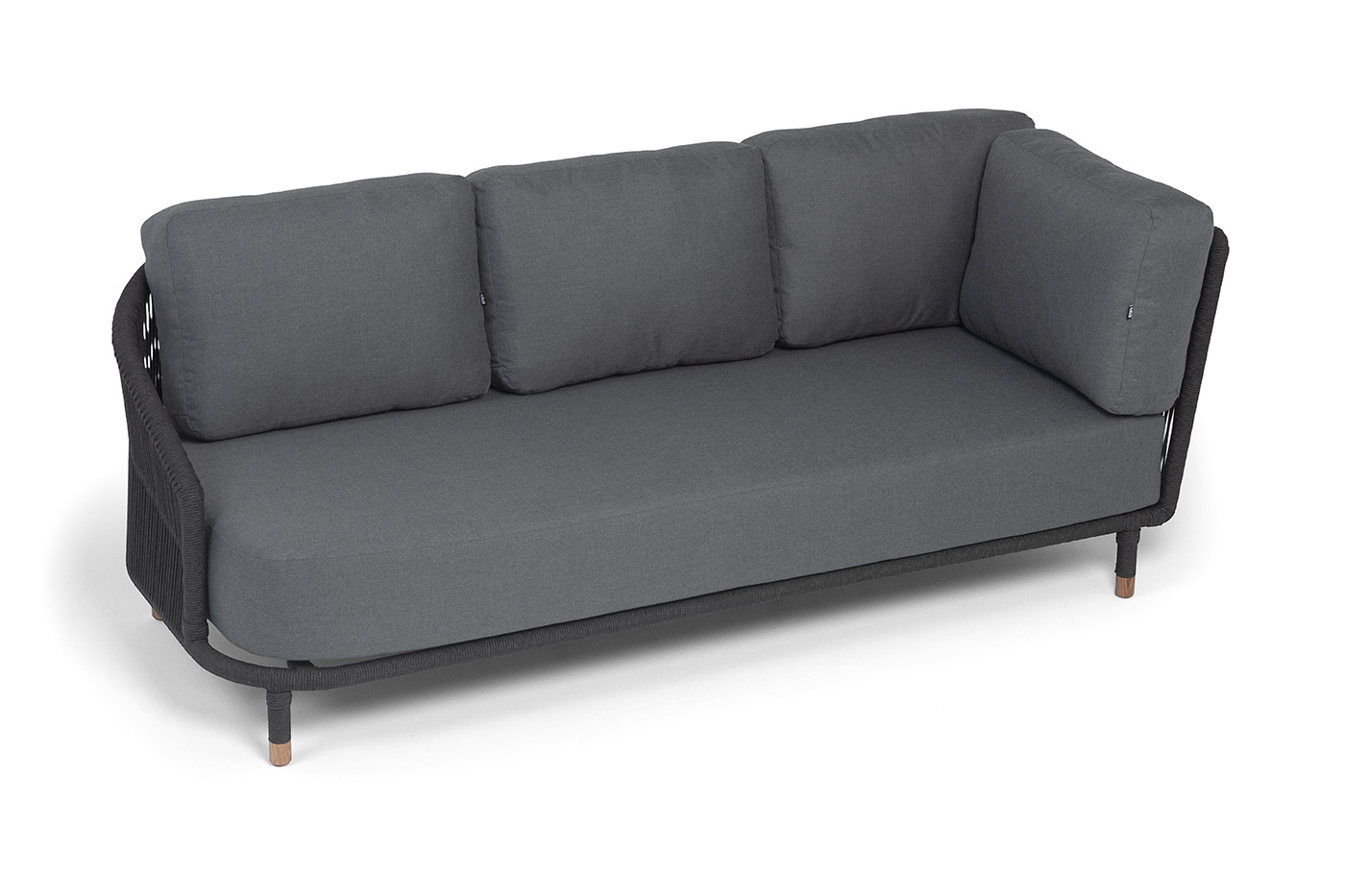 фото "верона" правый-угол модуль плетеный из роупа, каркас алюминий темно-серый (ral7024) муар, роуп темно-серый круглый, ткань темно-серая 027, l220х89