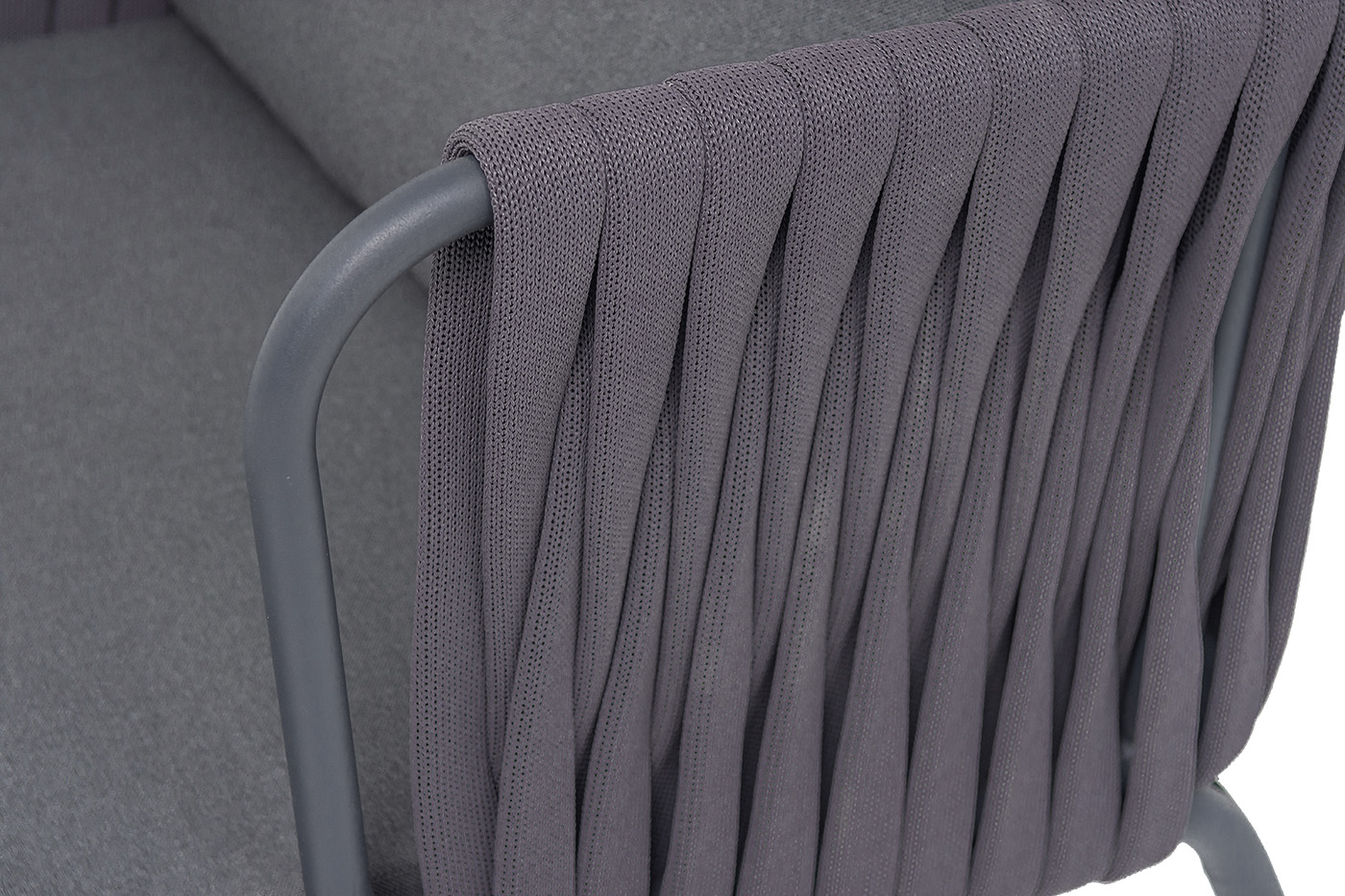 фото "ронда" лаунж-зона 5-местная плетеная из роупа (веревки), каркас алюминиевый темно-серый, роуп серый 40 мм tex