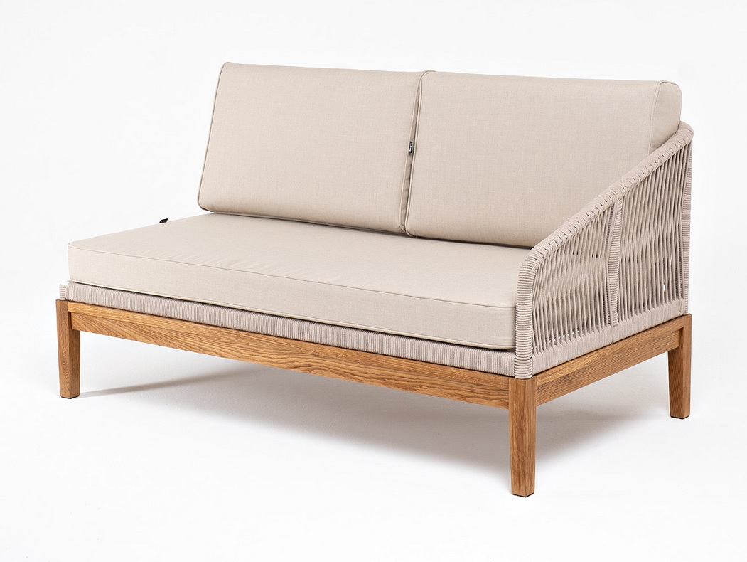 фото "канны" левый модуль плетеный из роупа, основание дуб, роуп бежевый круглый, ткань бежевая 15052