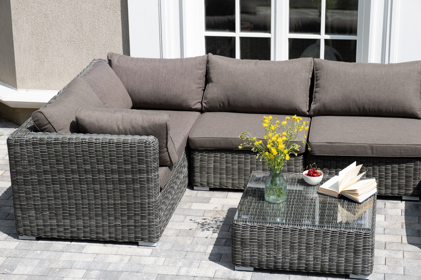 фото "лунго" трансформирующаяся лаунж-зона из искусственного ротанга, цвет графит