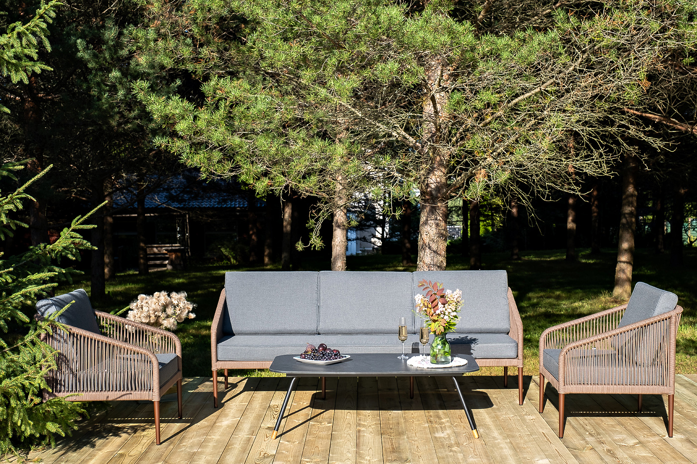 фото "канны" лаунж-зона 5-местная плетеная из роупа (веревки), роуп коричневый