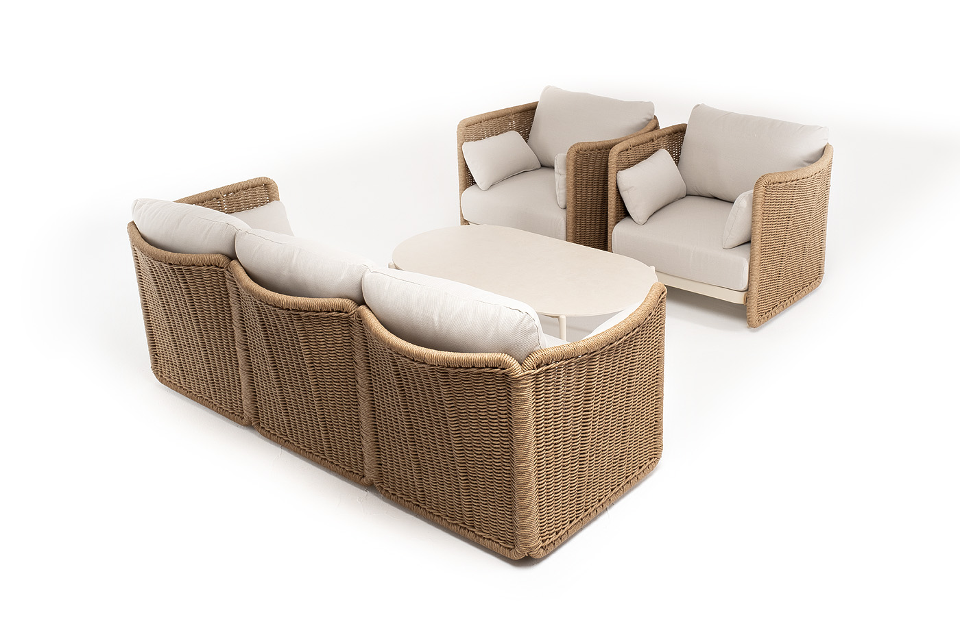 фото "аликанте" лаунж-зона из искусственного ротанга, цвет соломенный (к)