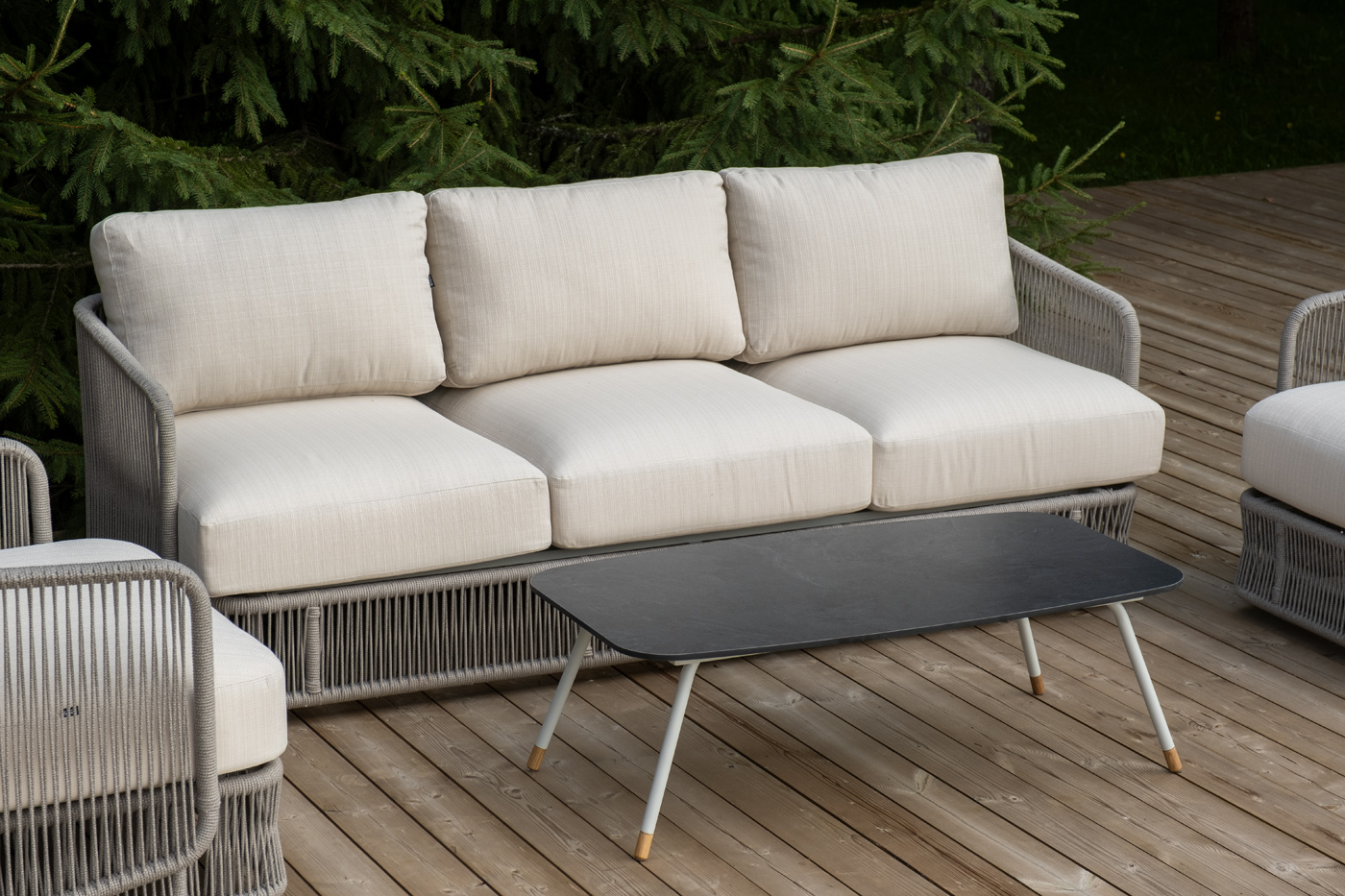 фото "альбано" лаунж-зона 5-местная плетеная из роупа (веревки), каркас алюминиевый светло-серый, роуп серый меланж