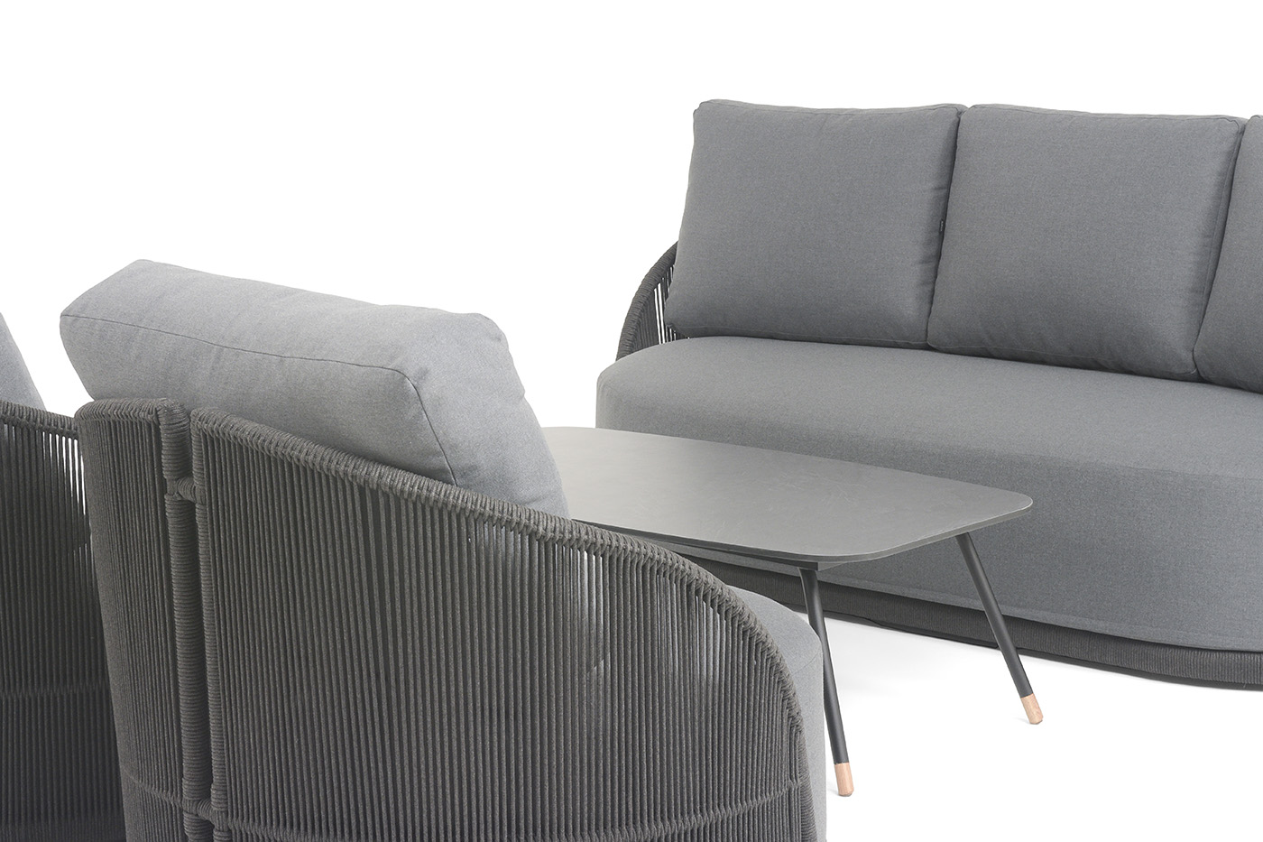 фото "монтелла" лаунж-зона 5-местная плетеная из роупа (веревки), каркас алюминиевый темно-серый, роуп темно-серый