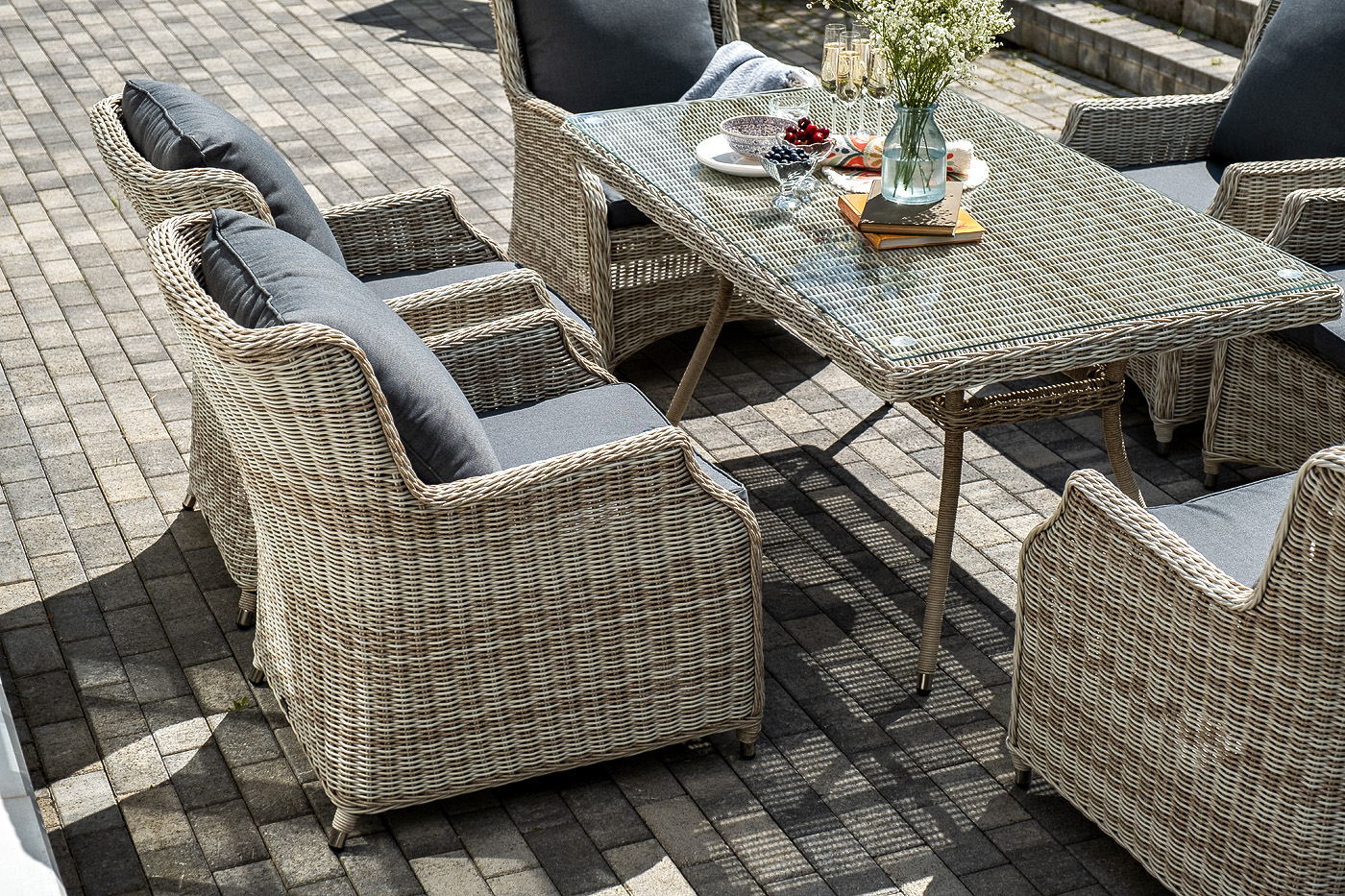 фото "неаполь" обеденная группа плетеная из искусственного ротанга, цвет соломенный