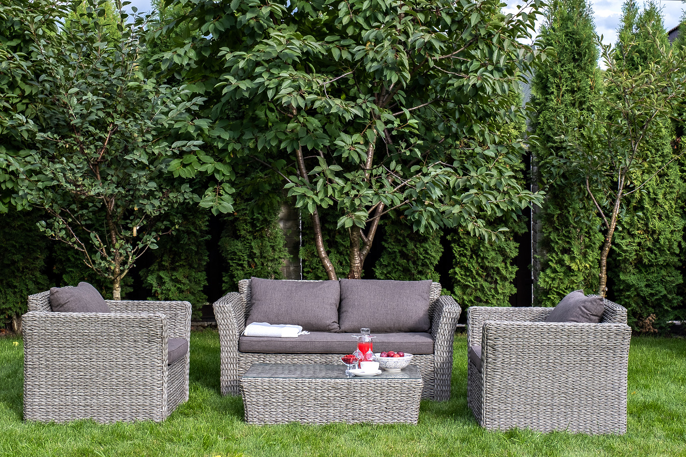 фото "капучино сингл" лаунж-зона из искусственного ротанга (гиацинт), цвет серый