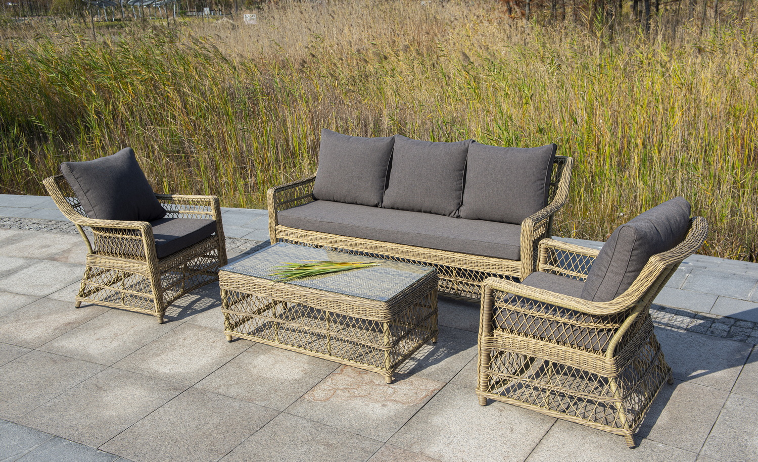 фото "гранд латте" лаунж-зона из искусственного ротанга, цвет соломенный