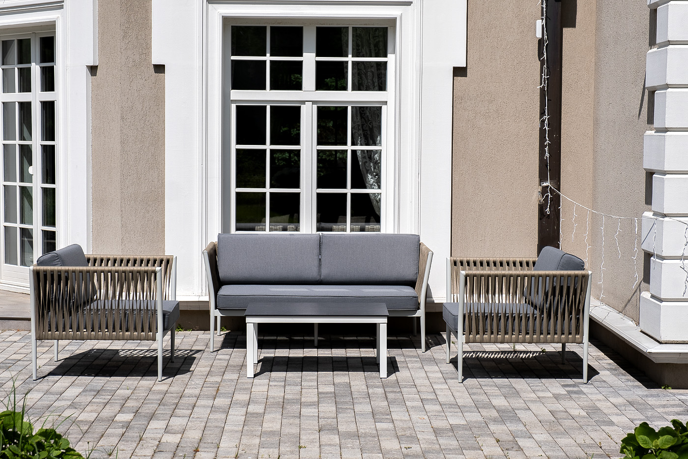 фото "касабланка" лаунж-зона плетеная из роупа 4-местная, цвет серый