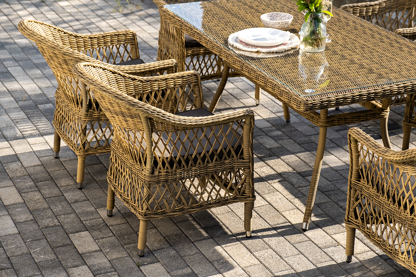 фото "амароне" обеденная группа из искусственного ротанга на 6 персон, цвет соломенный