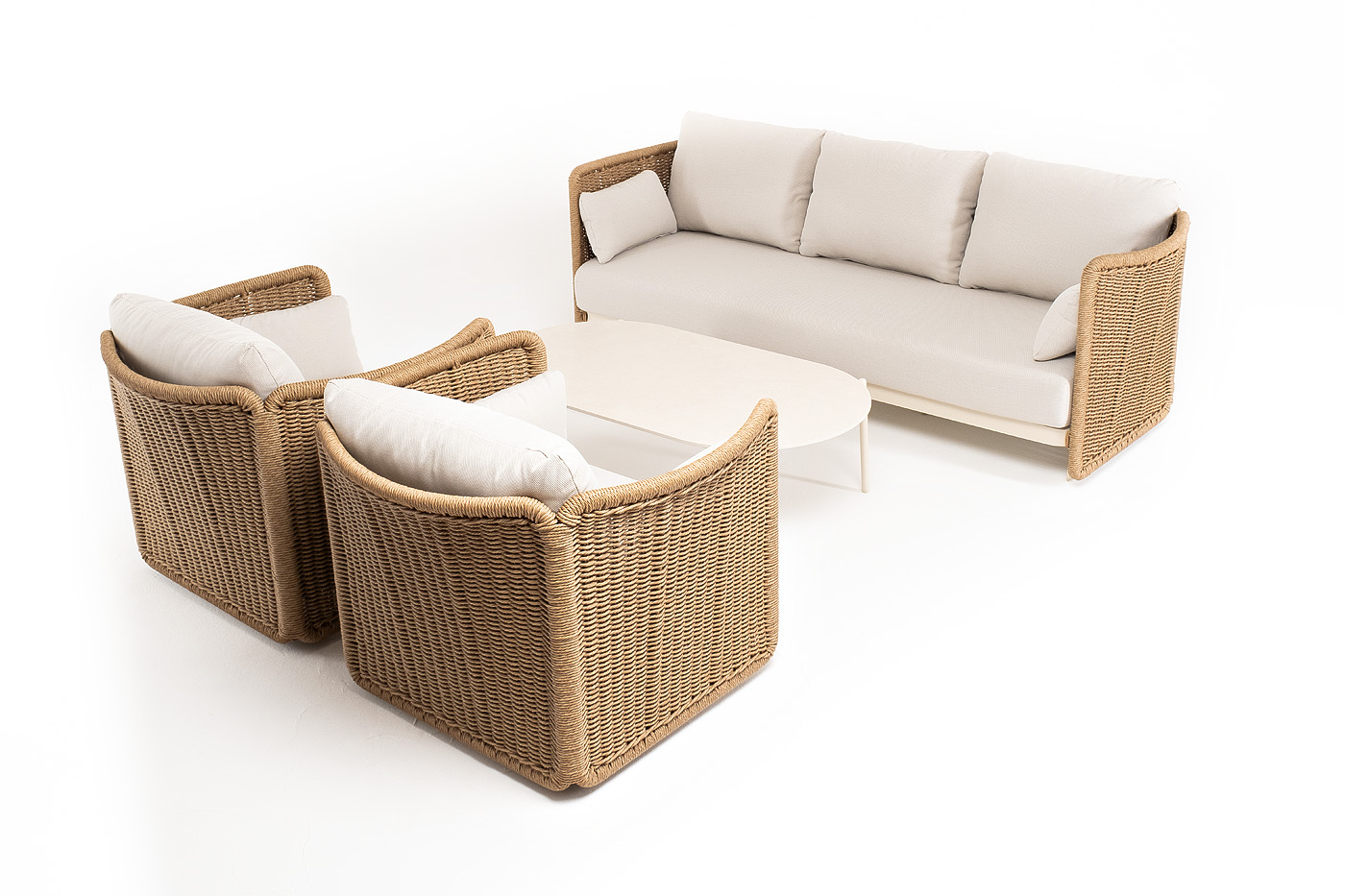 фото "аликанте" лаунж-зона из искусственного ротанга, цвет соломенный (к)