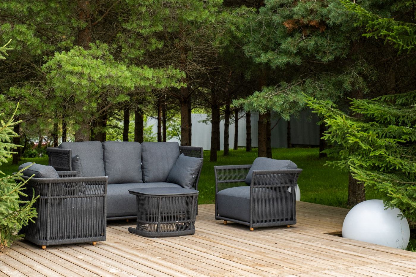 фото "лугано" лаунж-зона 5-местная плетеная из роупа (веревки), каркас алюминиевый темно-серый, роуп темно-серый