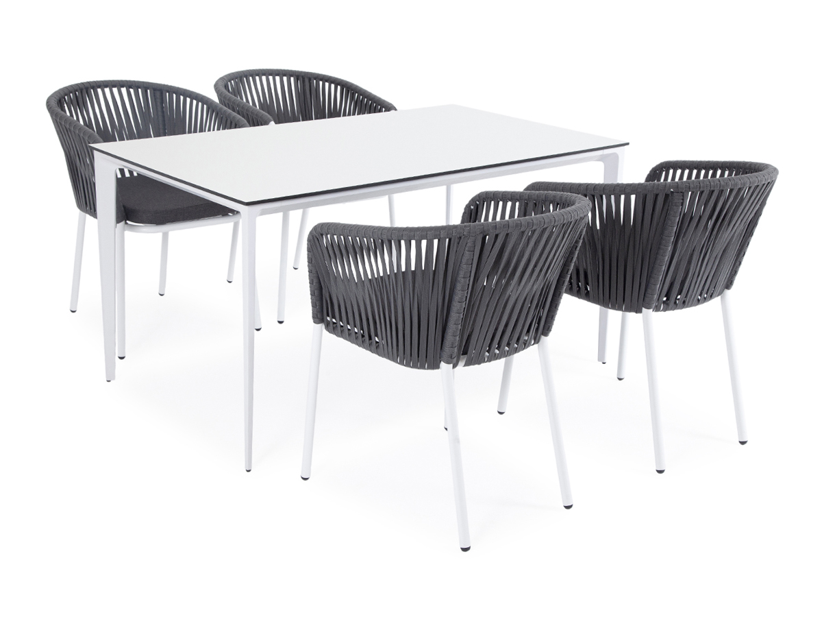 фото "малага" обеденная группа на 4 персоны со стульями "бордо", каркас белый, роуп серый