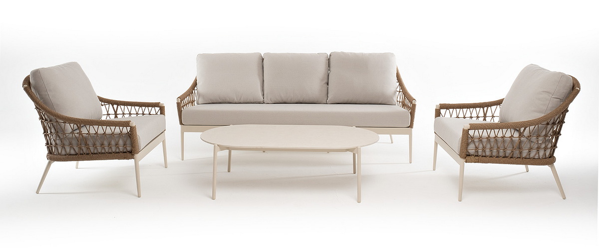 фото "венеция" лаунж-зона из искусственного ротанга, цвет соломенный